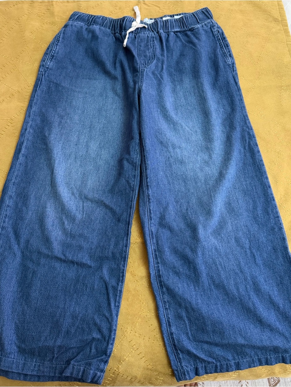 Tahari Blue Relaxed Wide-Leg Denim Pants with Drawstring Waist